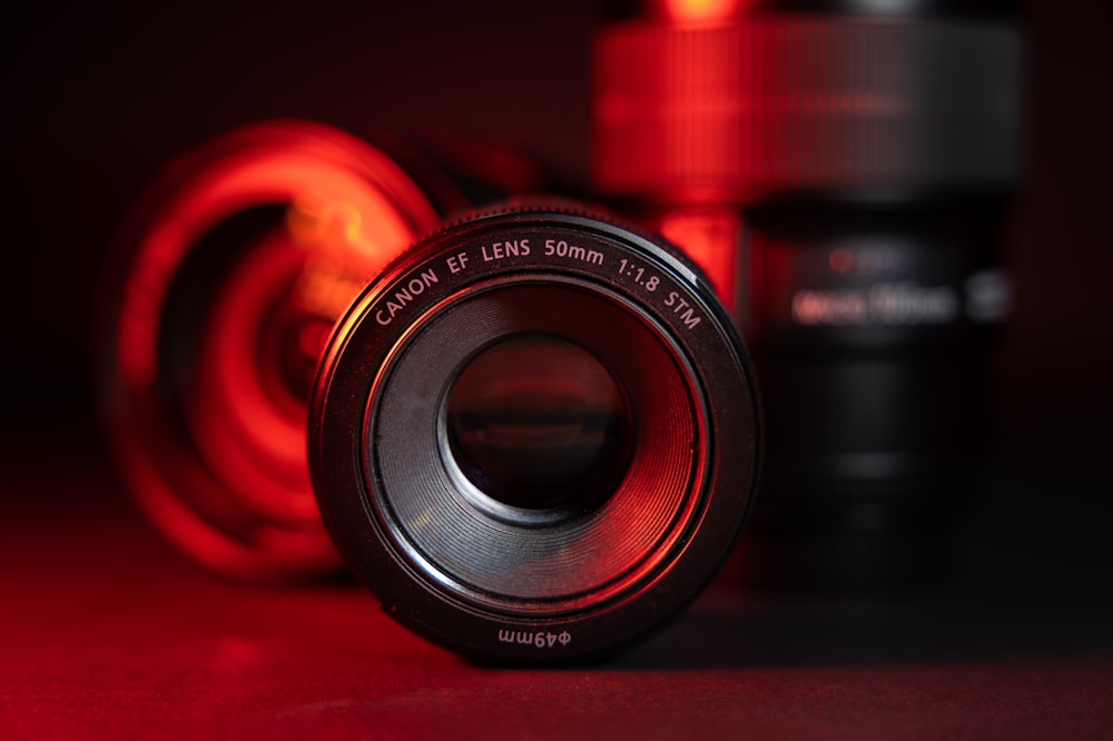 black and red camera lens