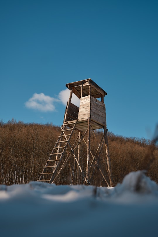 brown wooden tower on snow covered ground during daytime in Sály Hungary