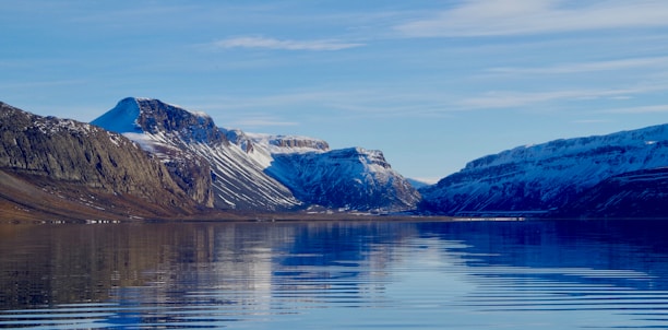 A scenic view of a serene Swiss lake surrounded by snow-capped mountains under a clear blue sky.