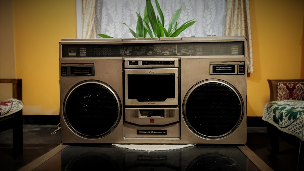 brown and black cassette player