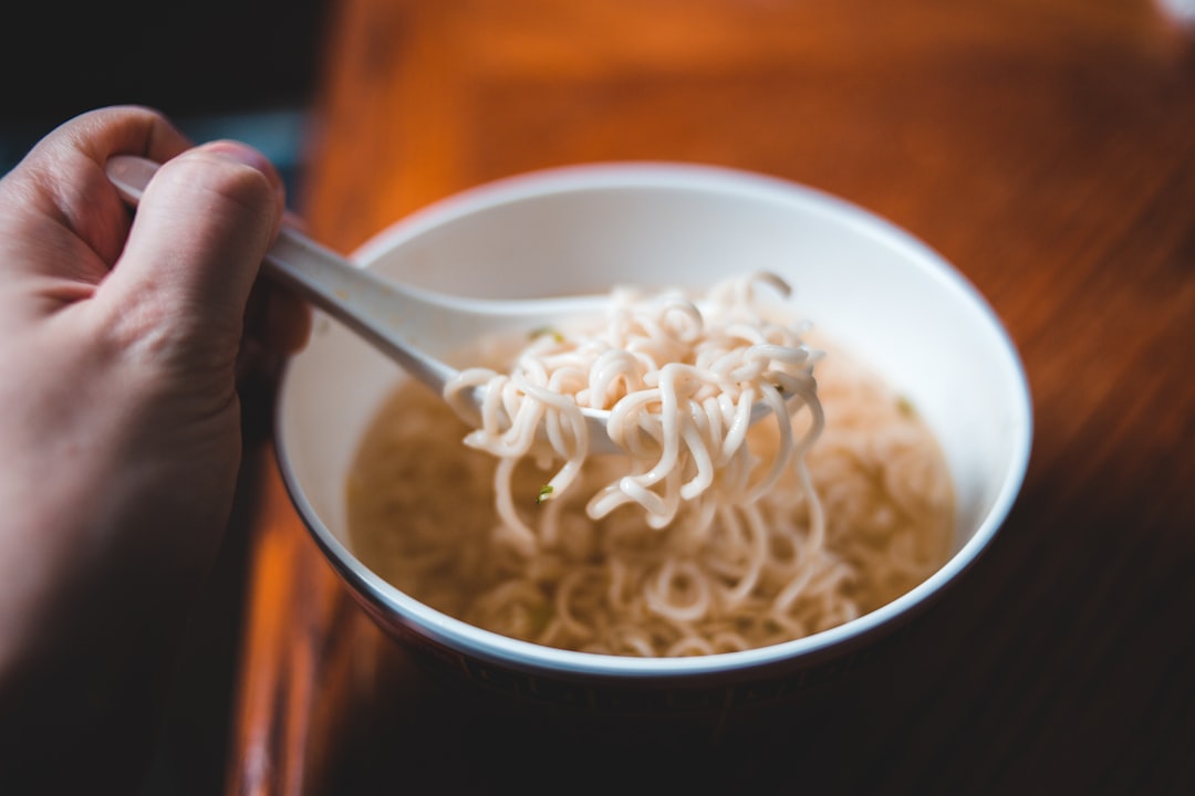 white ceramic bowl with noodles