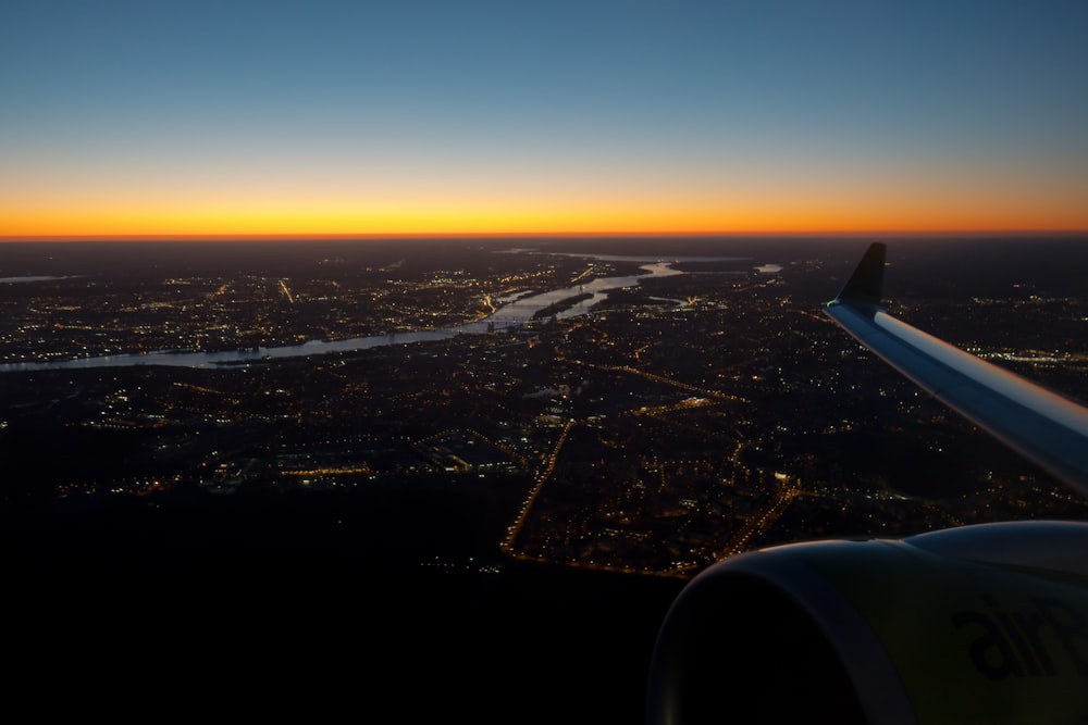 aerial view of city during sunset