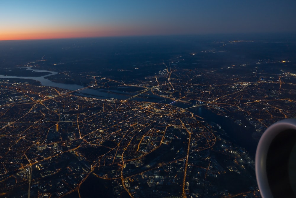 aerial view of city during night time