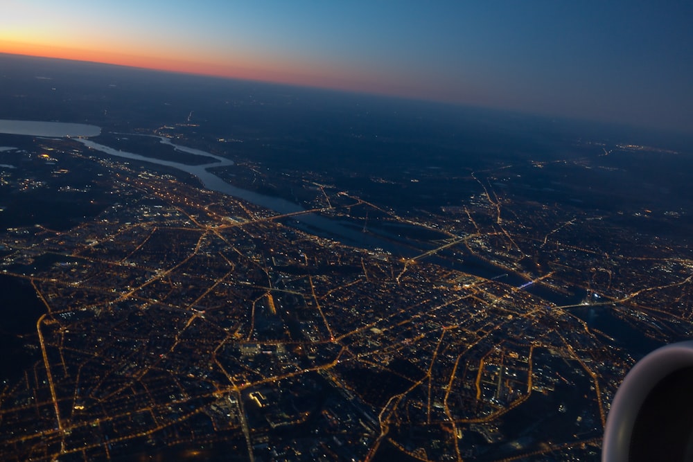 aerial view of city during night time