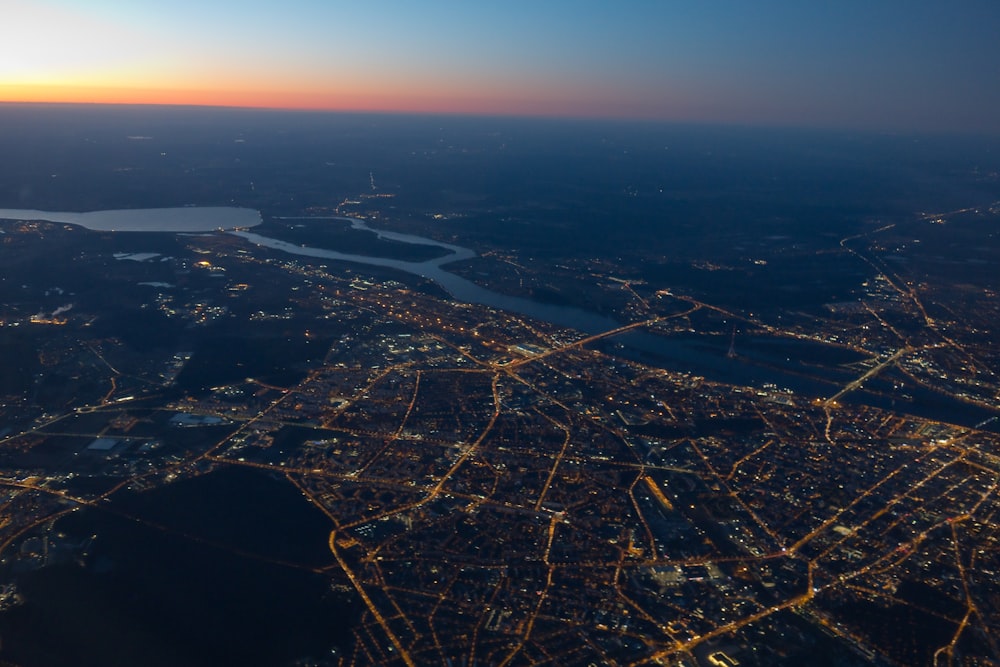 aerial view of city during night time