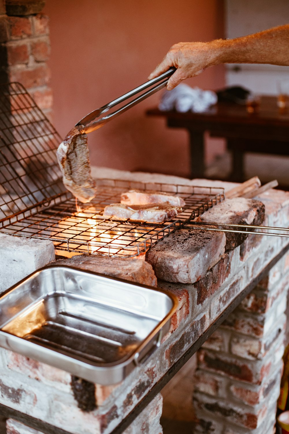 stainless steel tray with meat