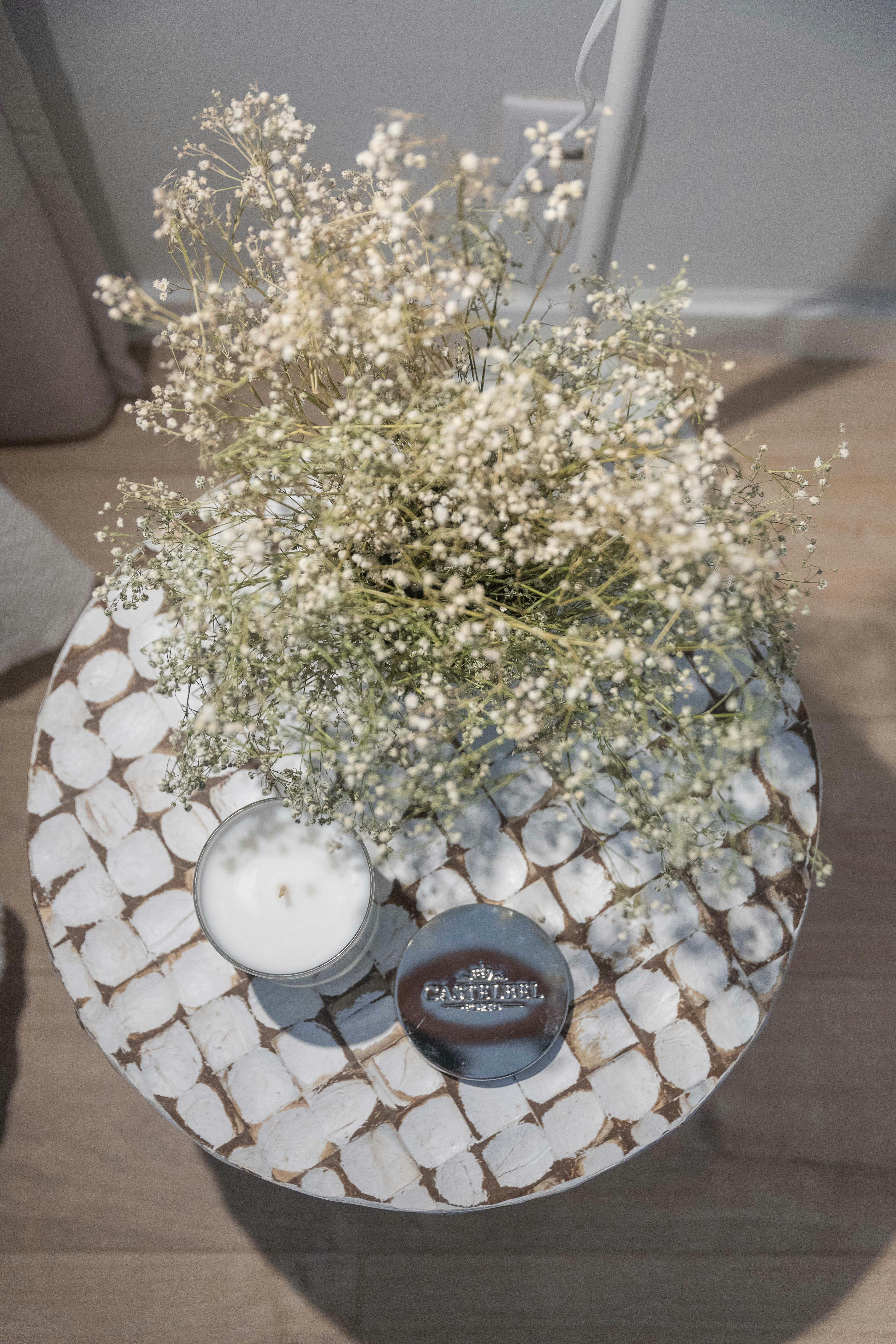gold and white floral wreath