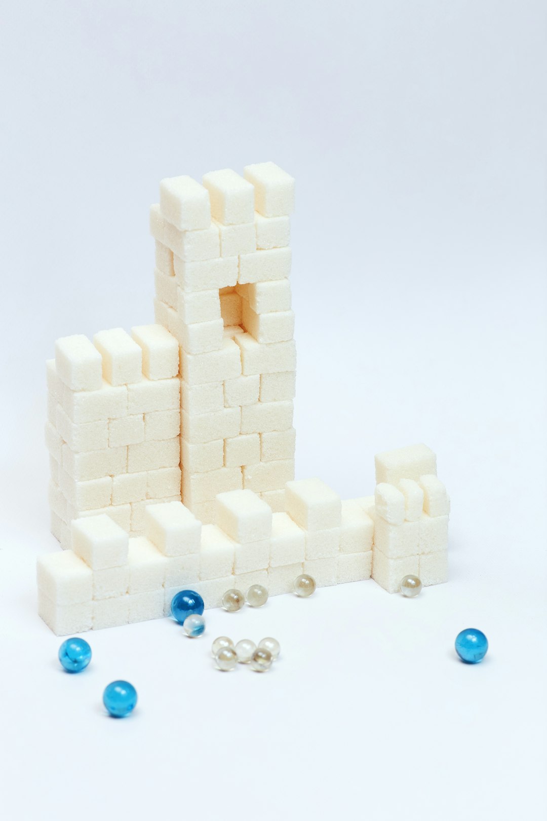 brown brick blocks with blue and green beads