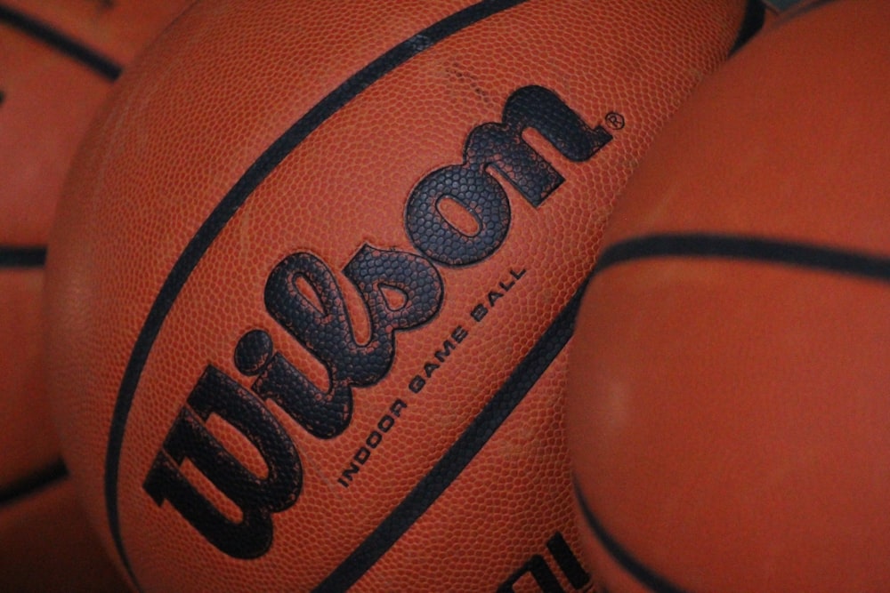 a group of basketballs sitting next to each other