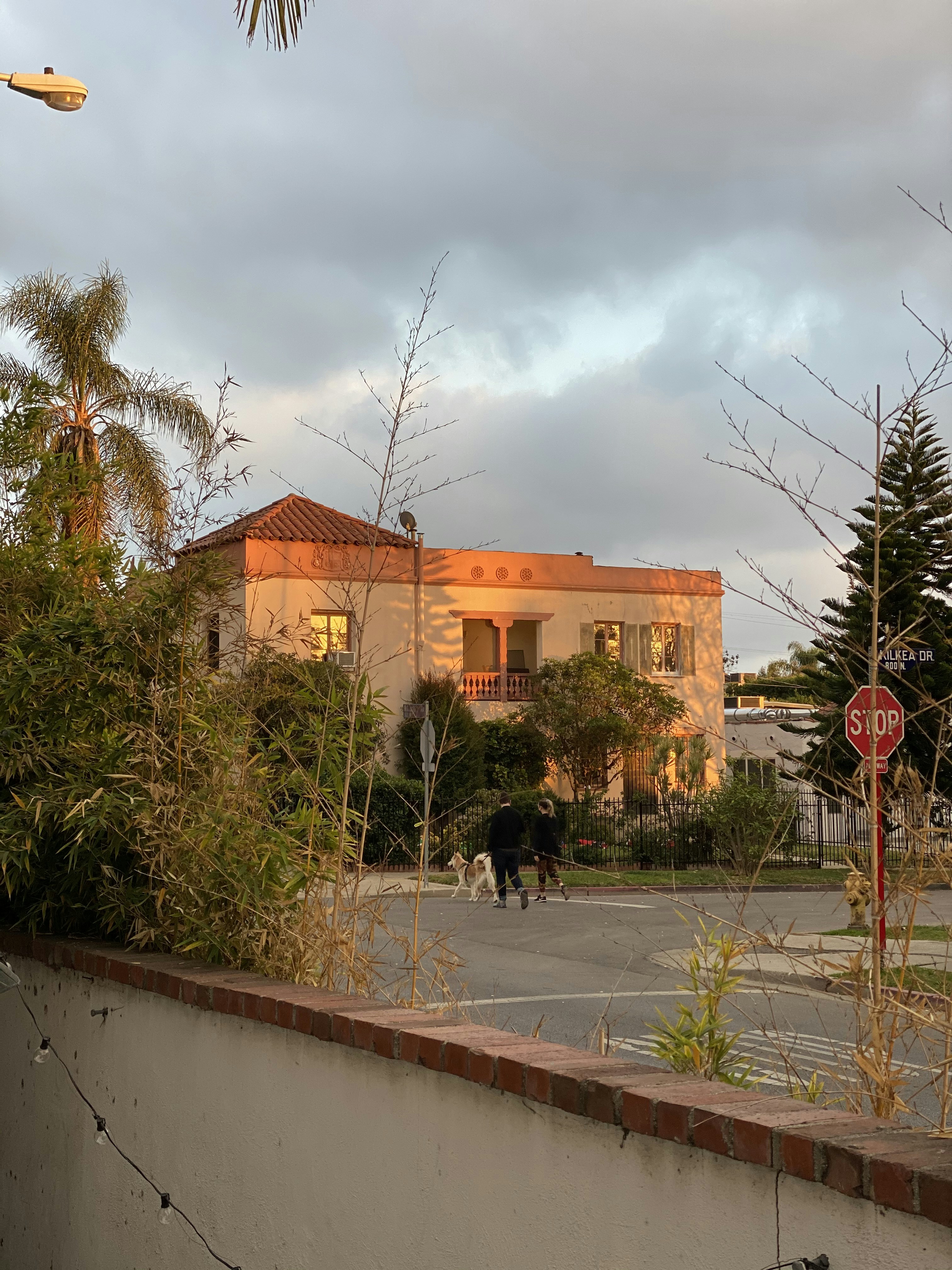 Elegant residential home exterior with well-maintained roof at golden hour, warm tones, architectural detail