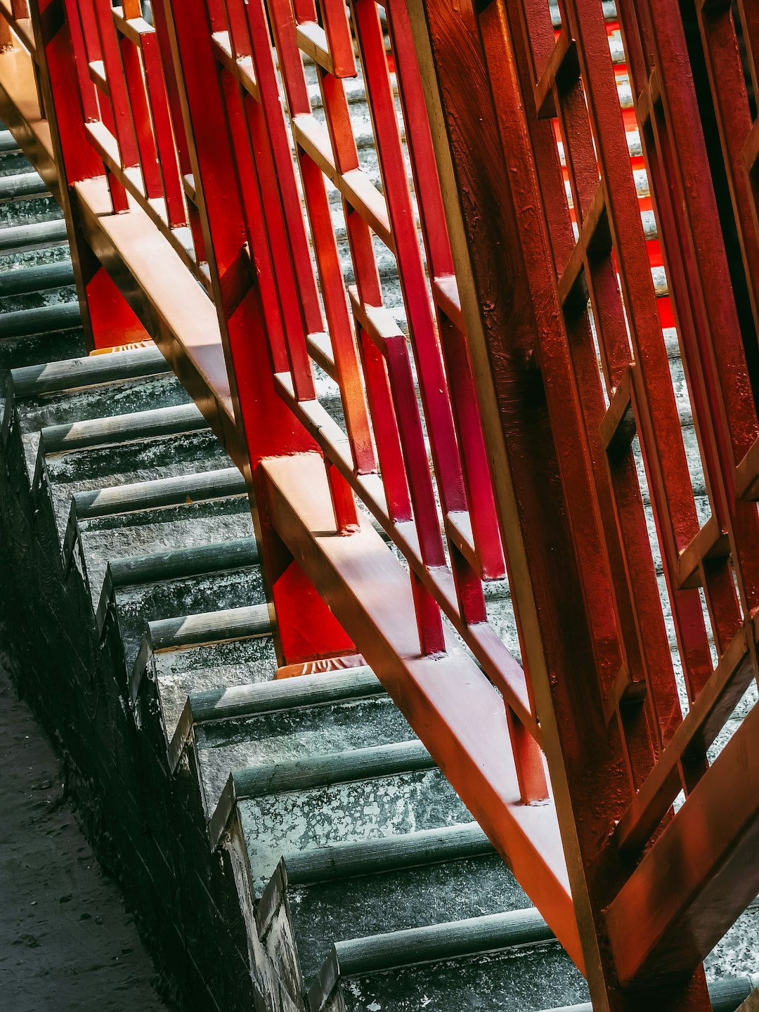 red and white wooden staircase