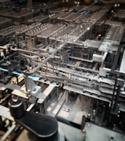 Mechanical components arranged in an organized layout.