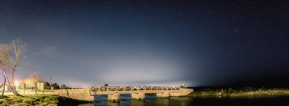 brown wooden dock on body of water during night time