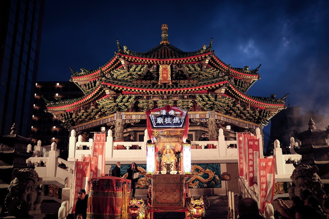 red and brown temple during night time