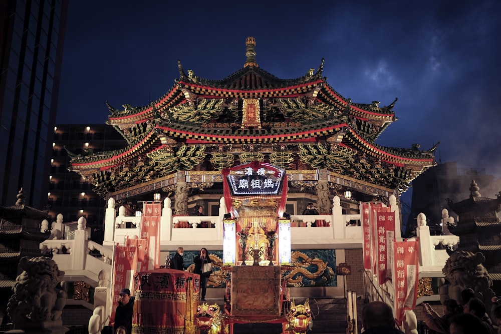 red and brown temple during night time