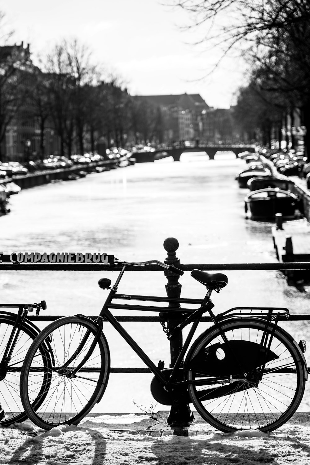 grayscale photo of bicycle on road