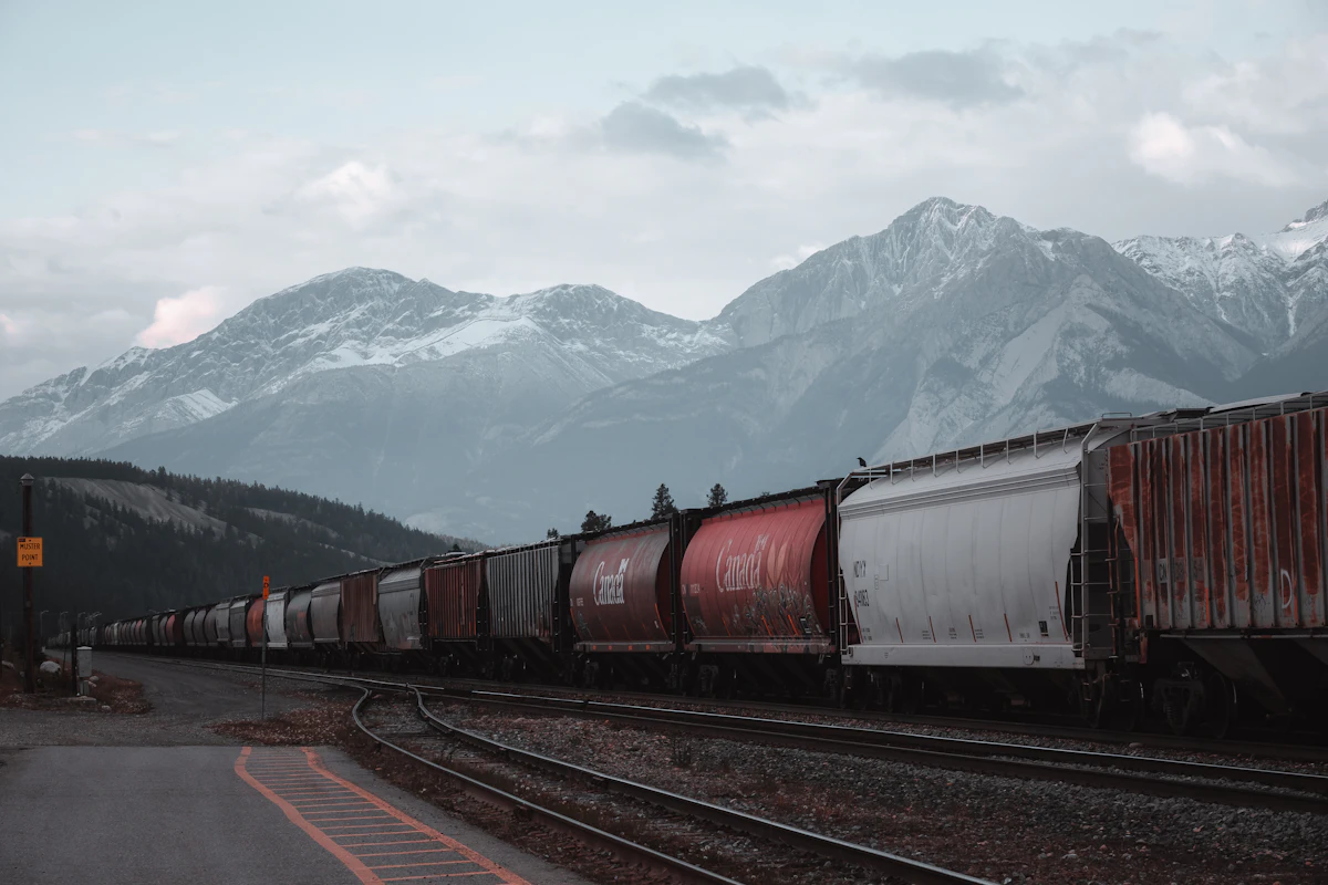 Panoramic train in a valley