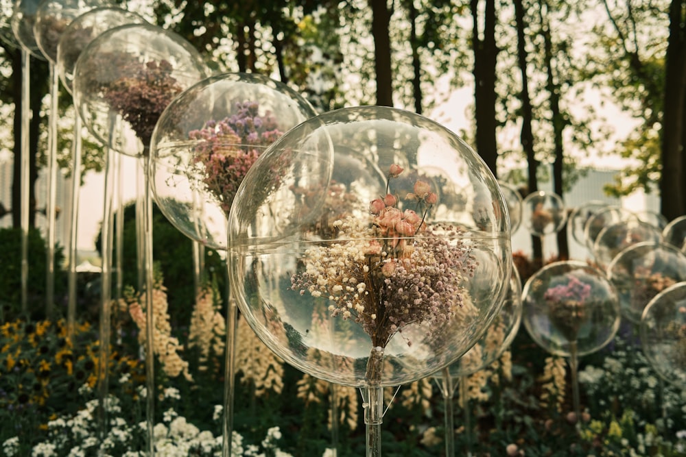 clear glass ball on brown wooden fence