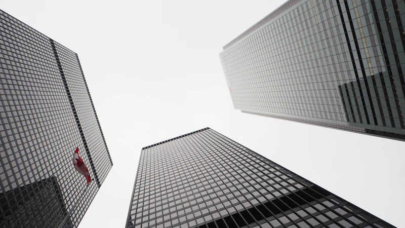 Looking up at high-rise office towers