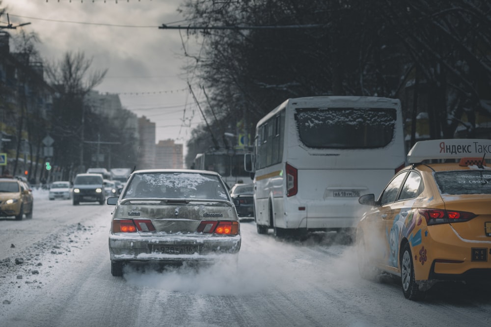 cars on road during snow