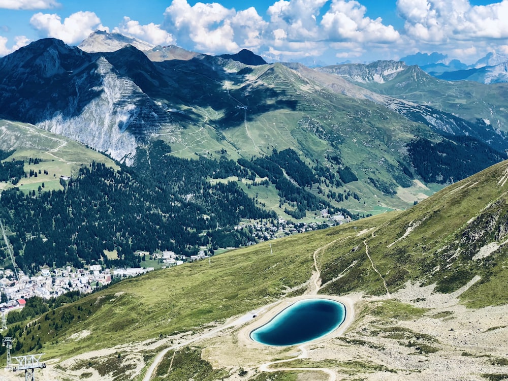 aerial view of green and white mountains during daytime