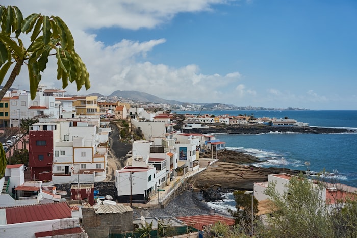 White Spanish coastal town overlooking the Mediterranean Sea