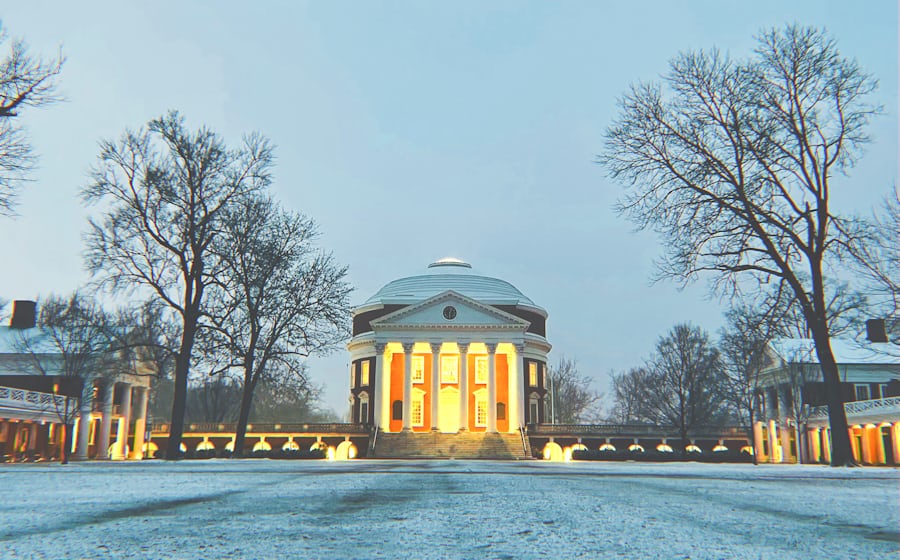 University of Virginia in Charlottesville, Virginia, in the snow (Ryan Ledbetter via Unsplash)