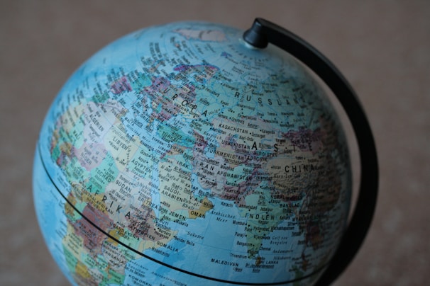 blue and pink desk globe