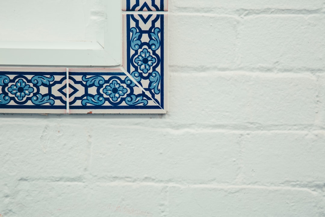 blue and white floral window frame