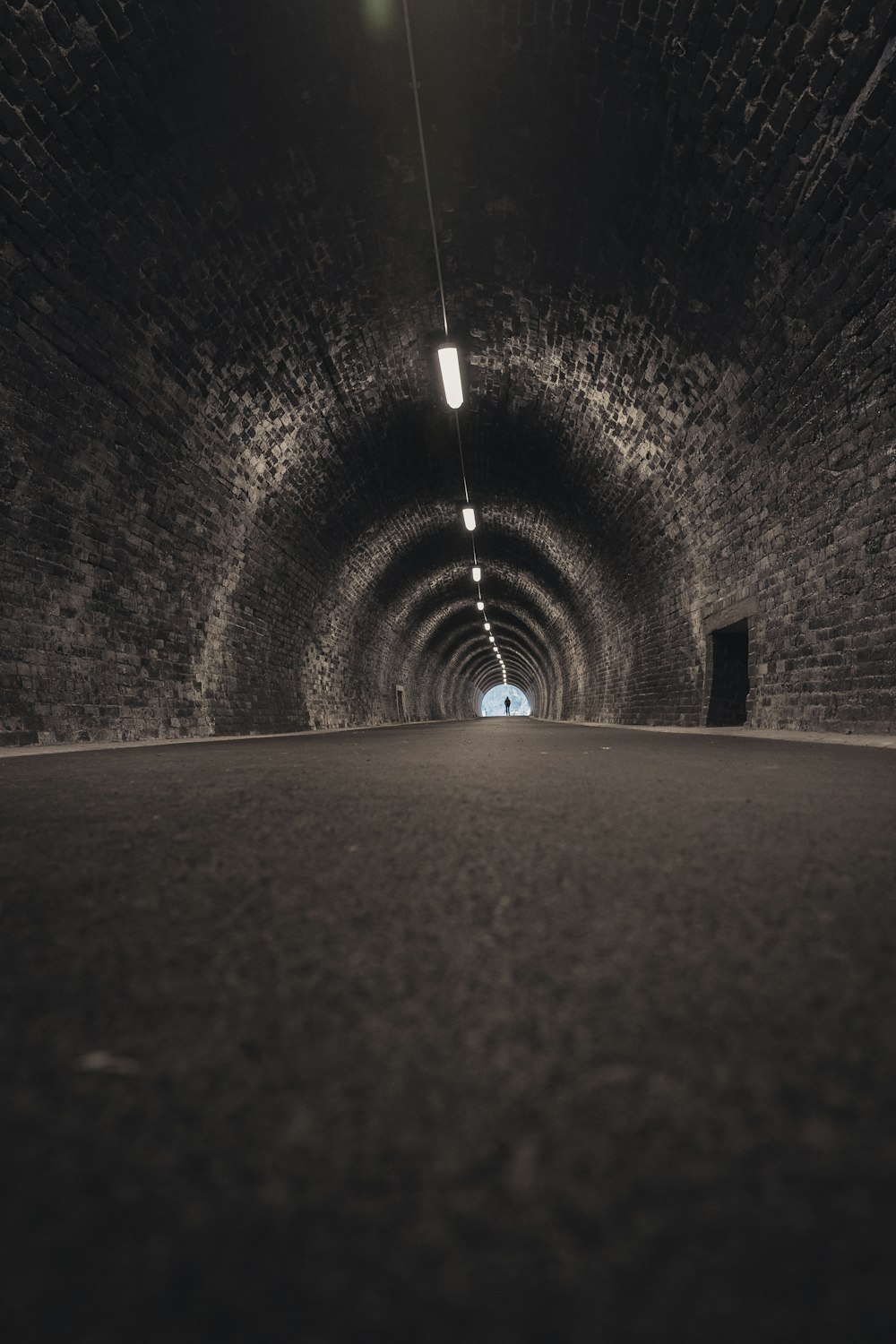 tunnel with light turned on during night time