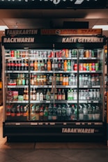 a display case filled with lots of drinks