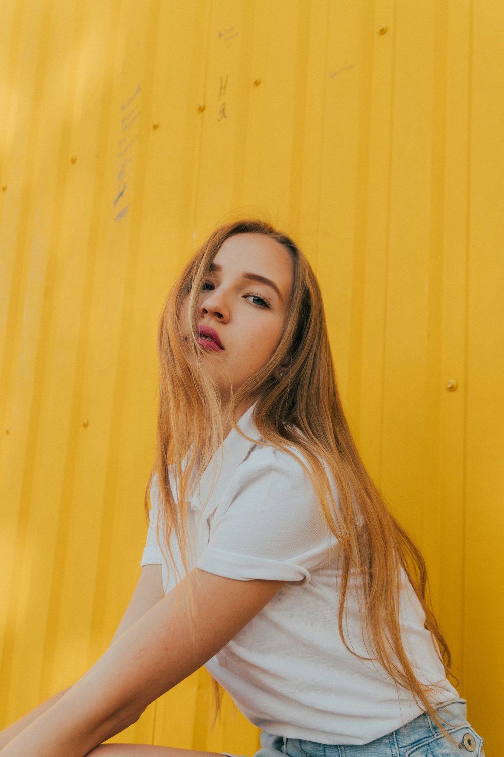 woman in white t-shirt