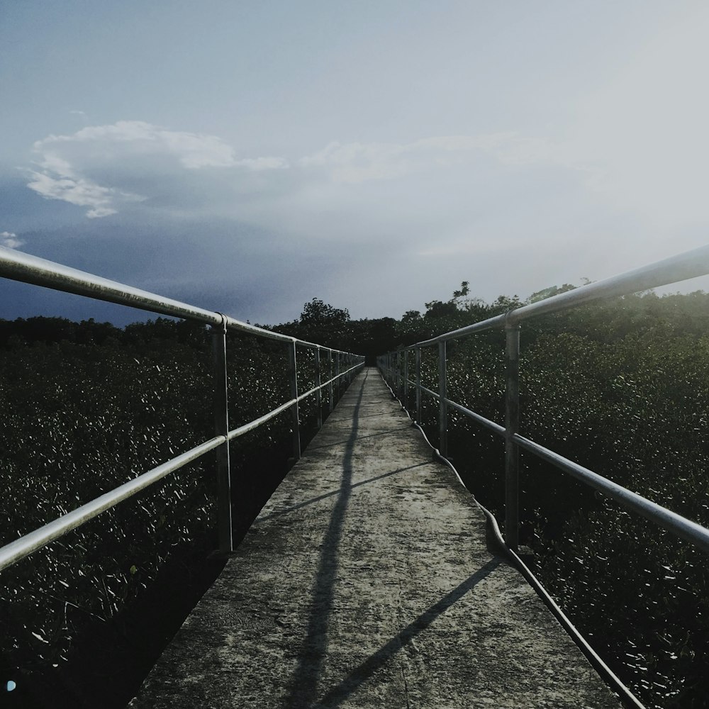 gray metal bridge under white clouds during daytime