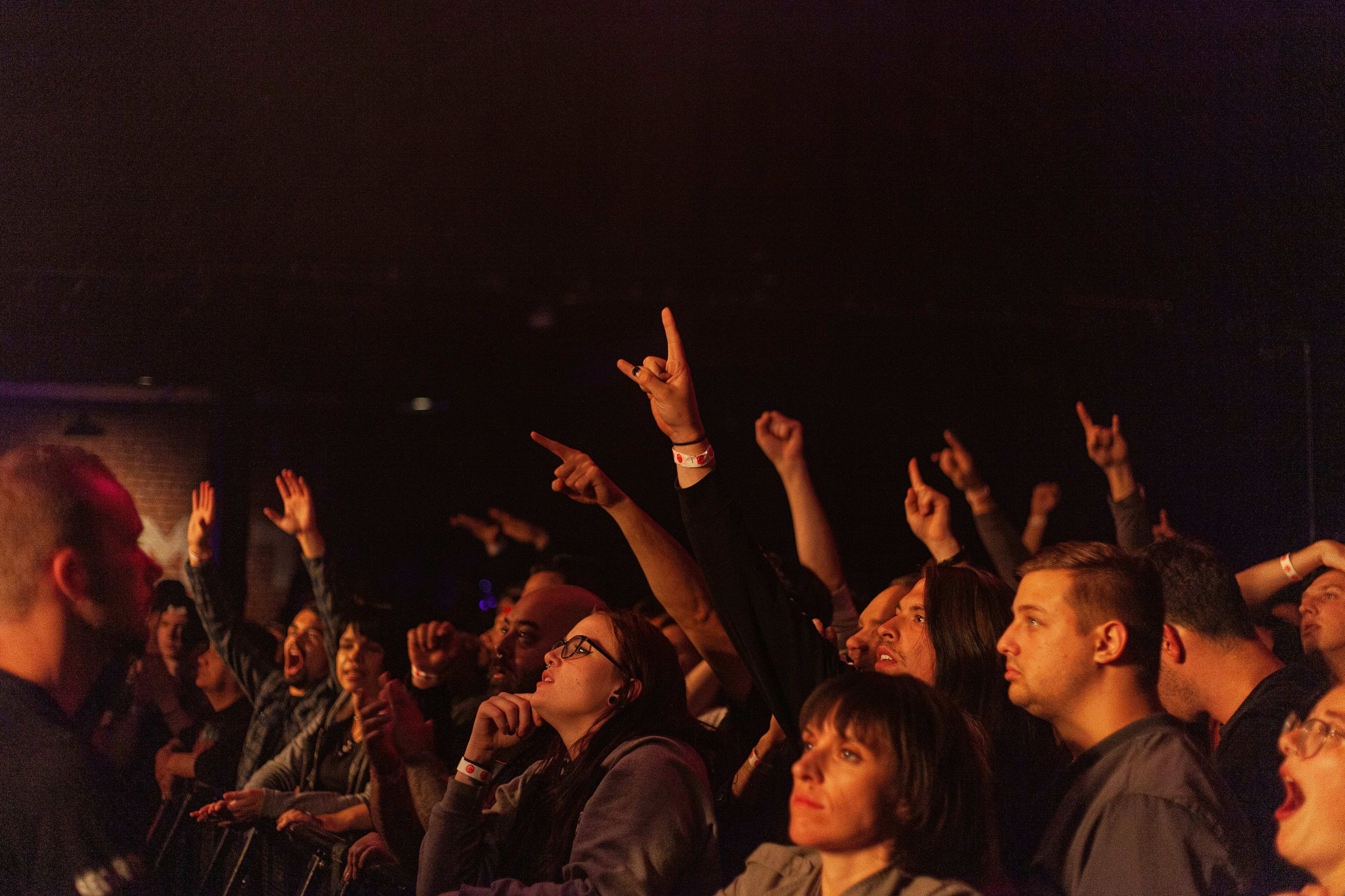 Concert crowd with raised hands