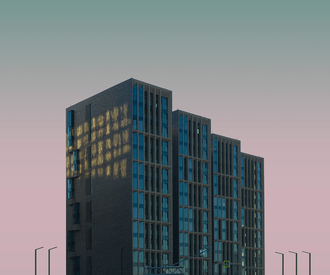 blue and brown concrete building,