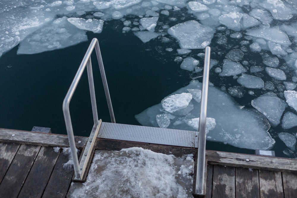 brown wooden ladder on snow covered ground