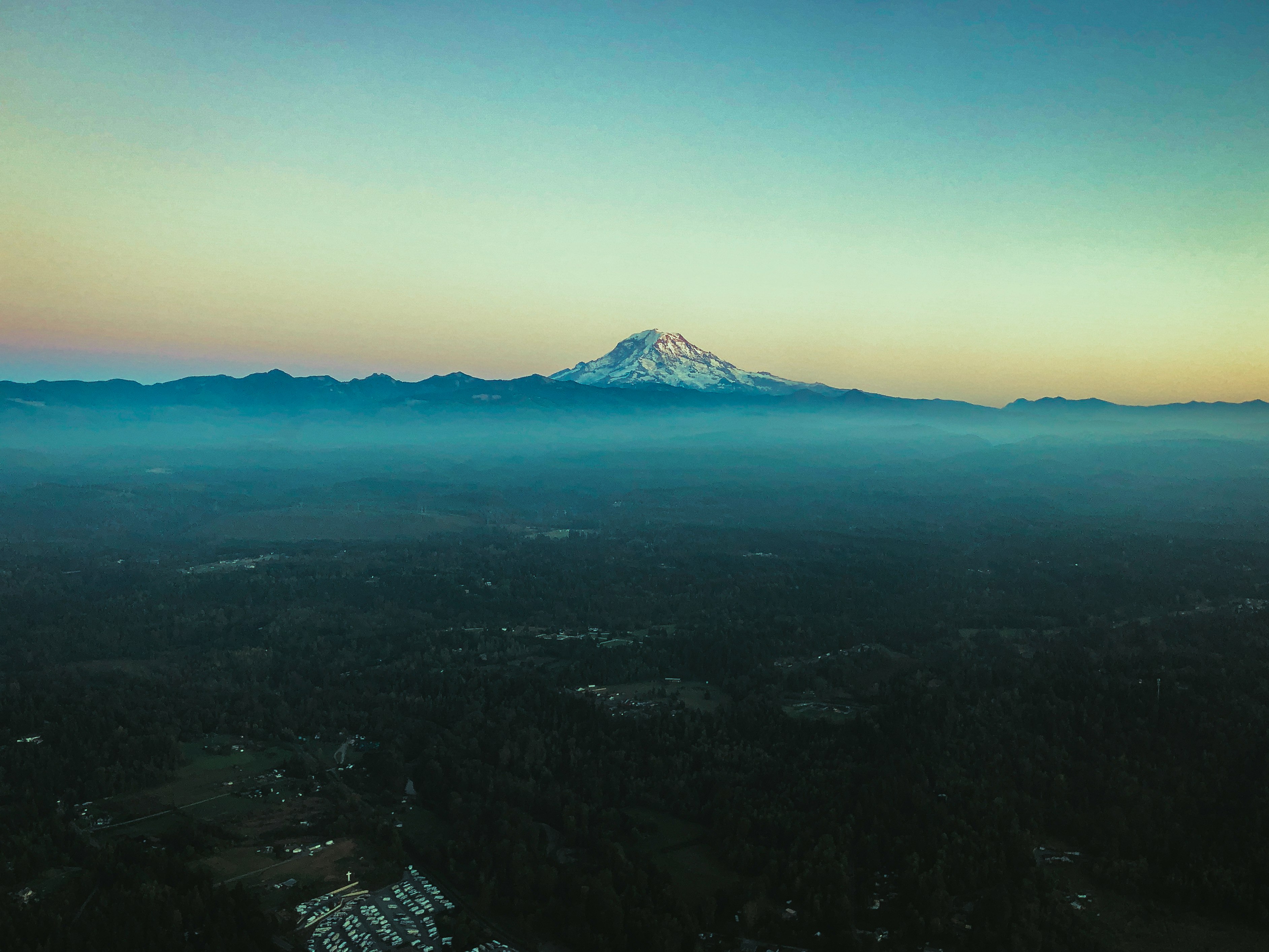 aerial view of mountain during sunset