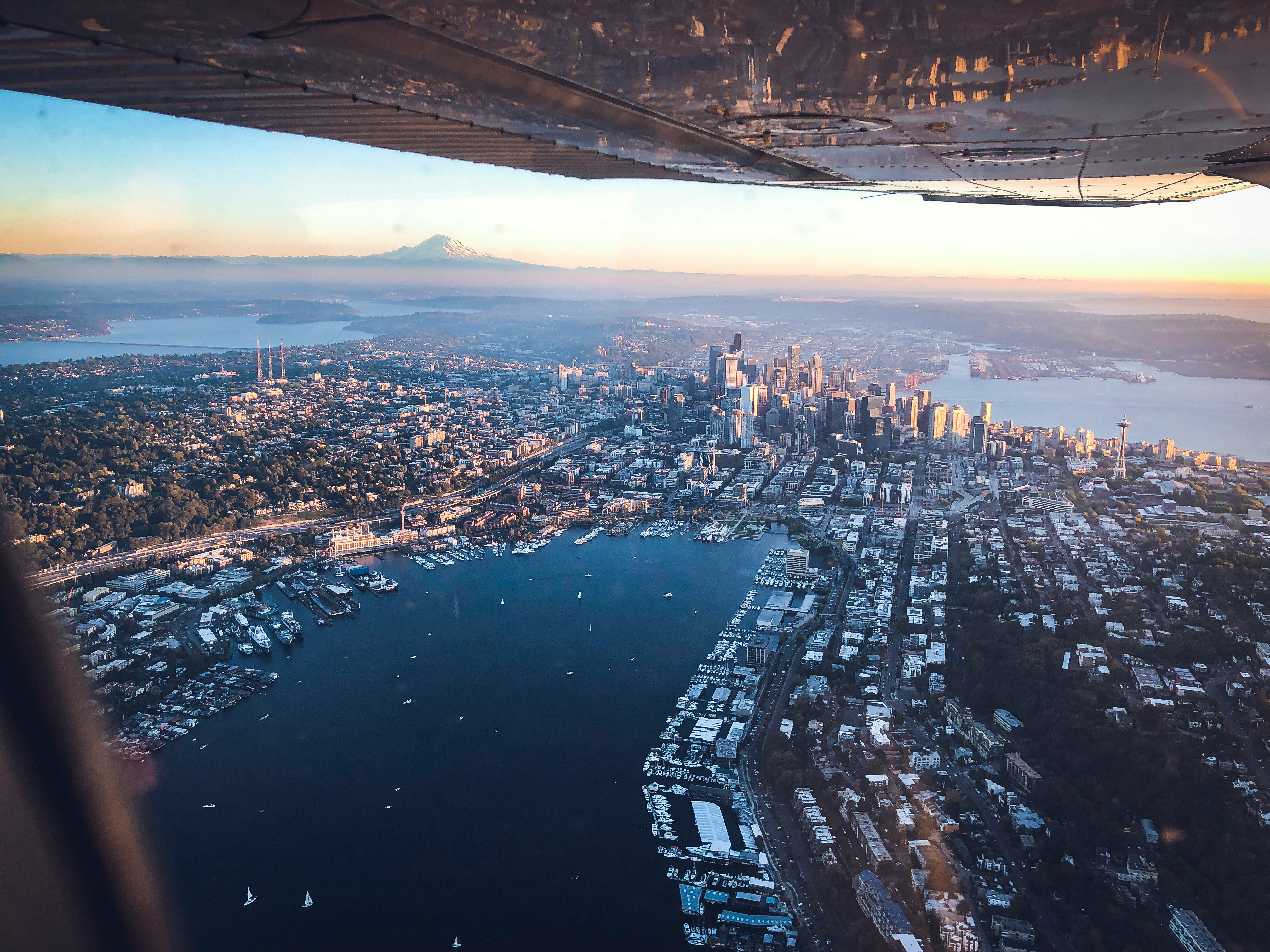 aerial view of city buildings during night time