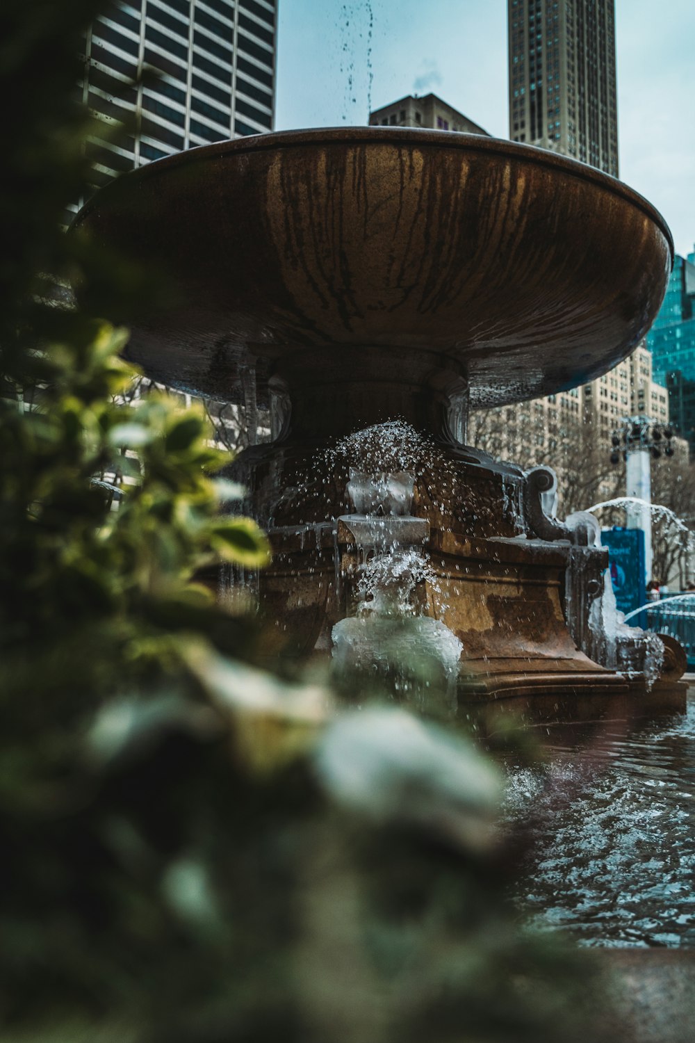 water fountain in the middle of the forest