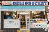 blue and white store signage