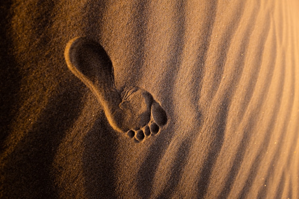 ハート型の石が描かれた茶色の砂浜