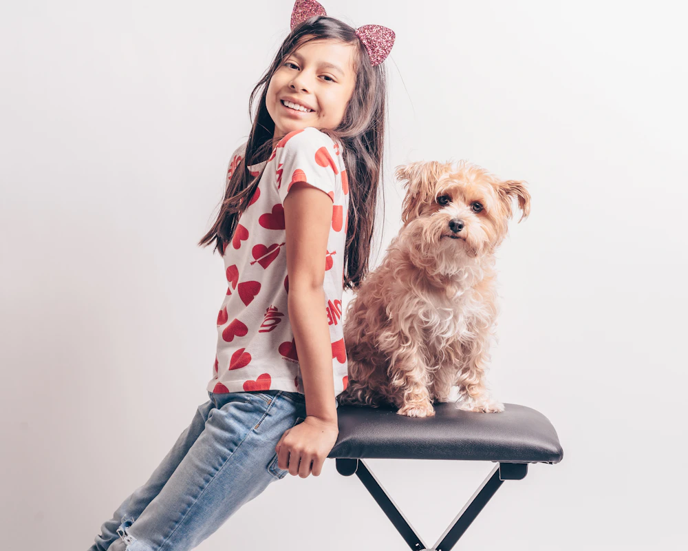Girl in polka dot shirt and denim jeans