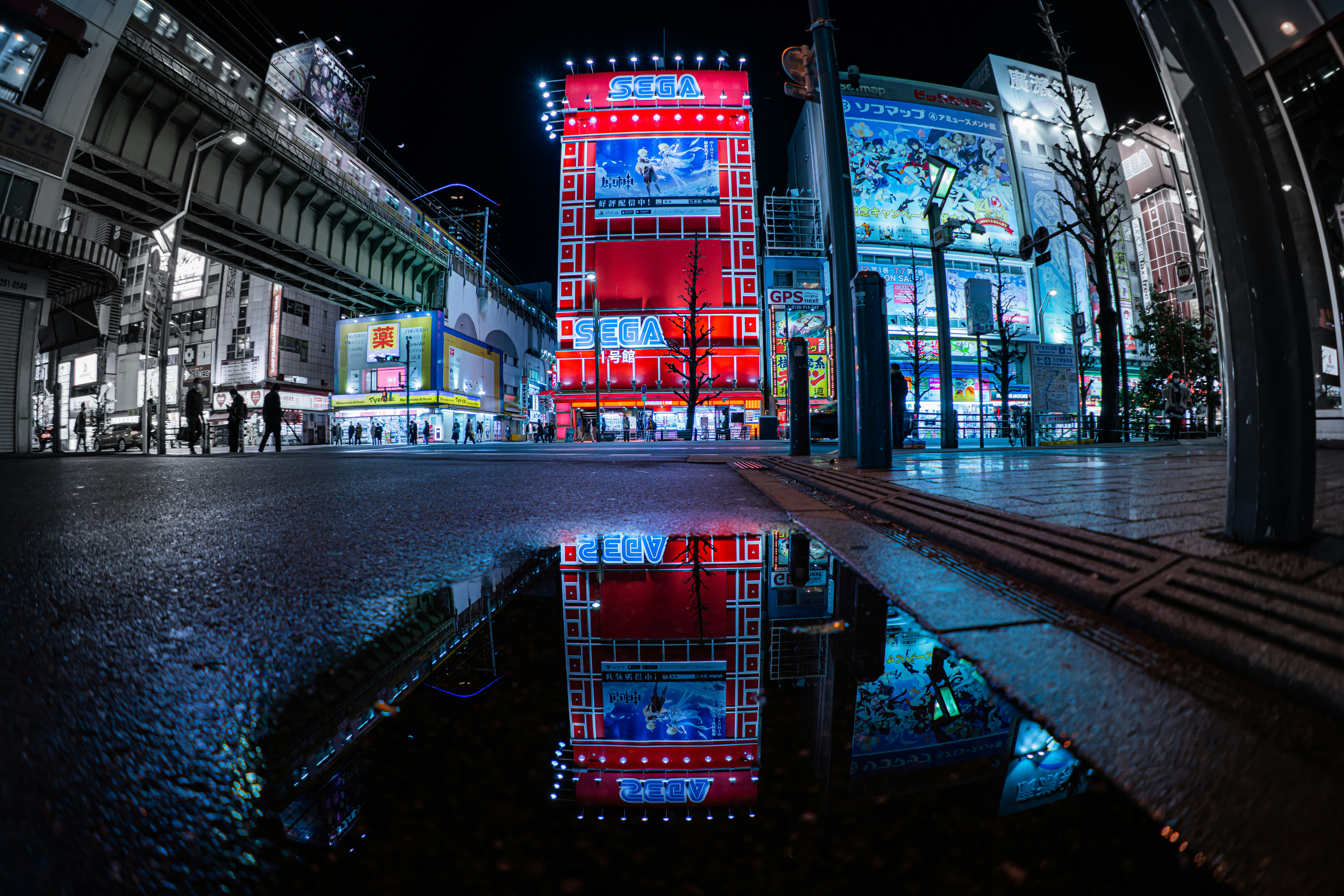 red and black building during night time, Rainy night cyber city AKIHABARA</p><p>