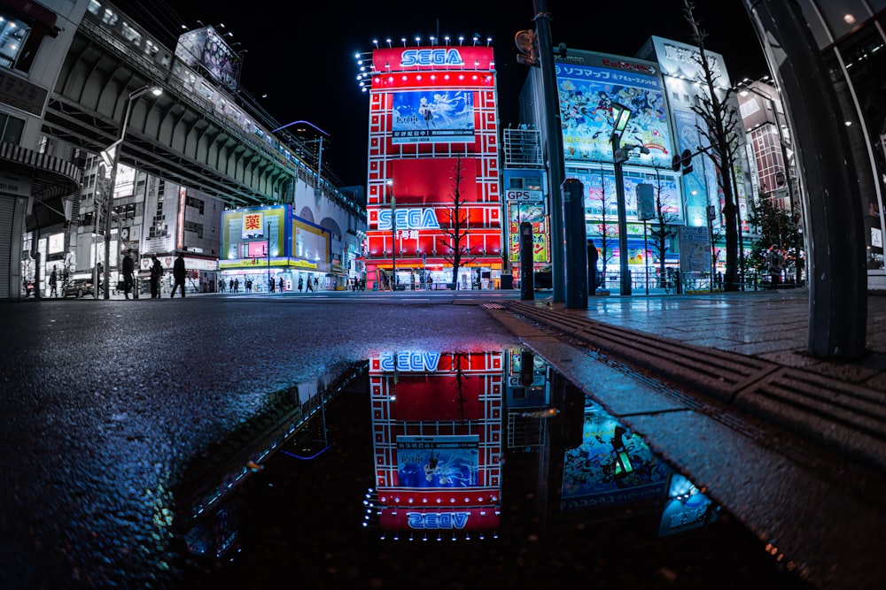 red and black building during night time