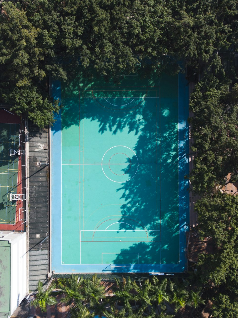 blue and white basketball court