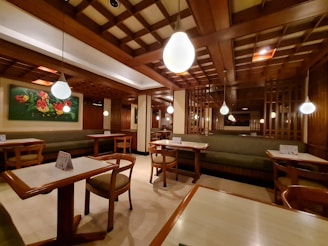A cozy dining setup at Yani Kitchen with warm lighting.