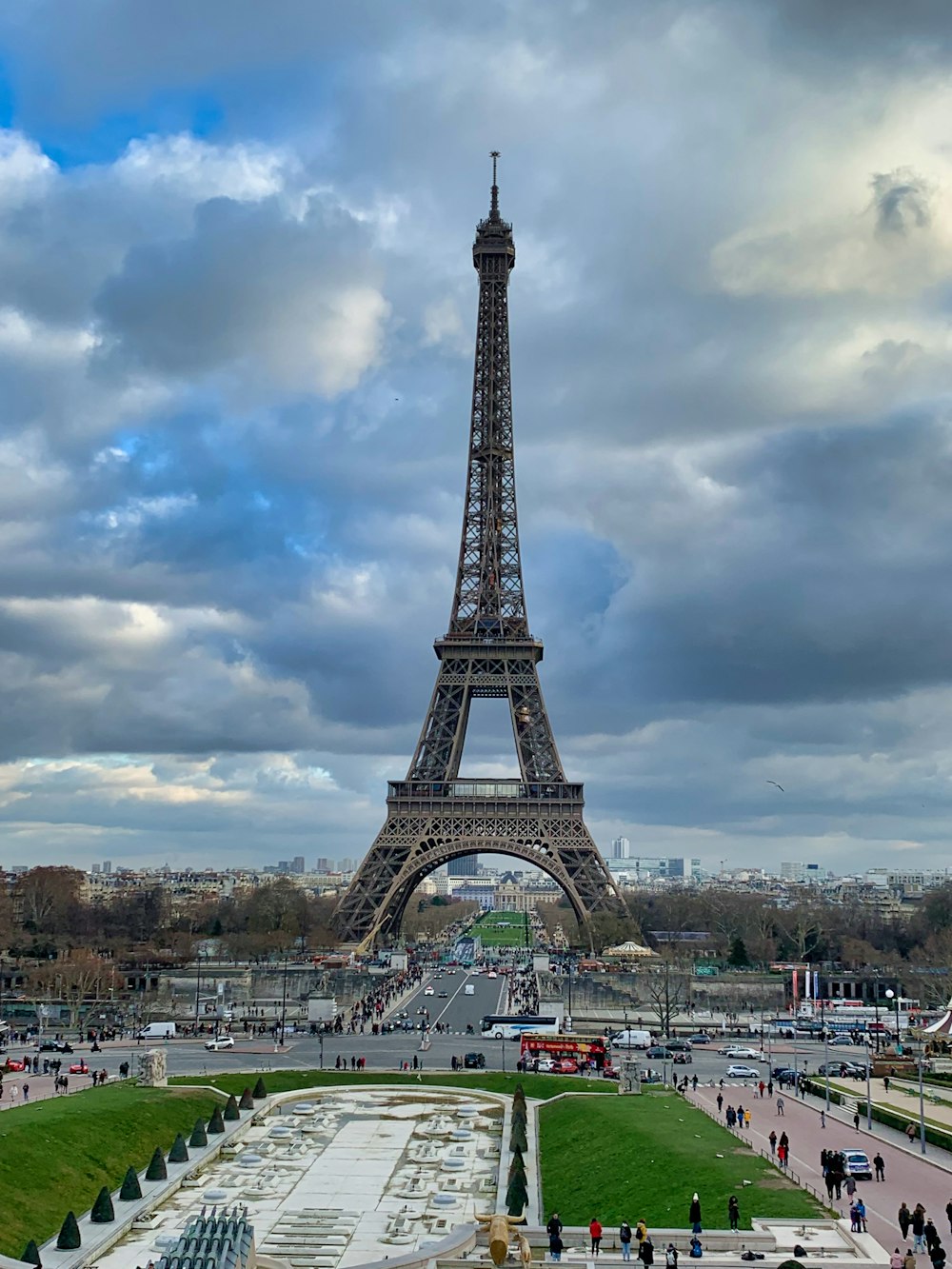 eiffel tower under gray clouds