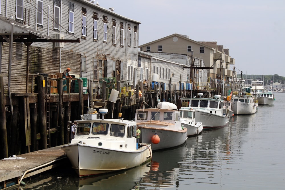 white boat on dock near building during daytime