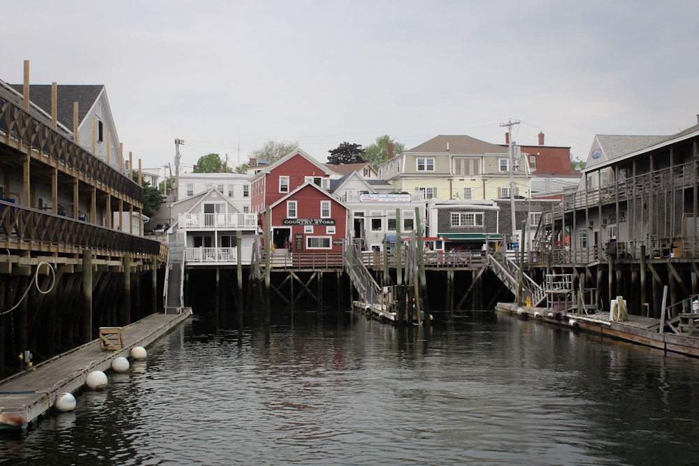 white and red houses beside river during daytime