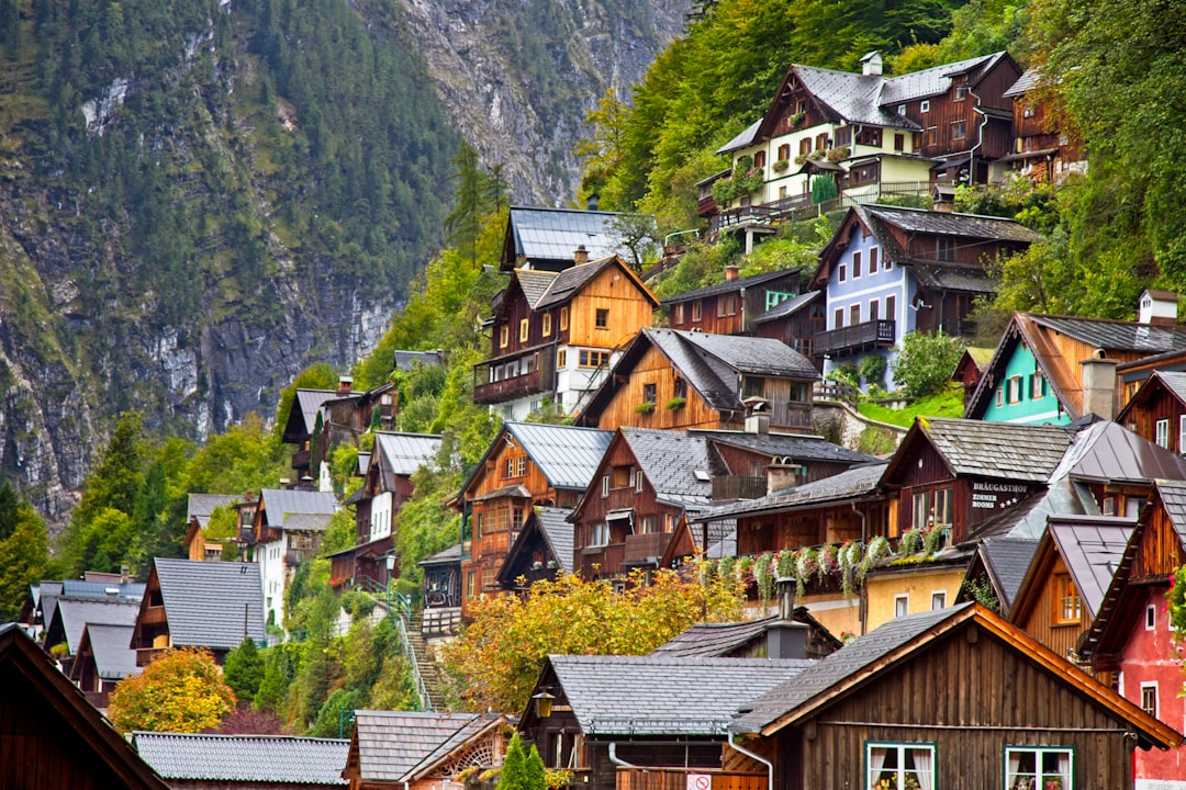 brown and white concrete houses near green trees and mountains during daytime